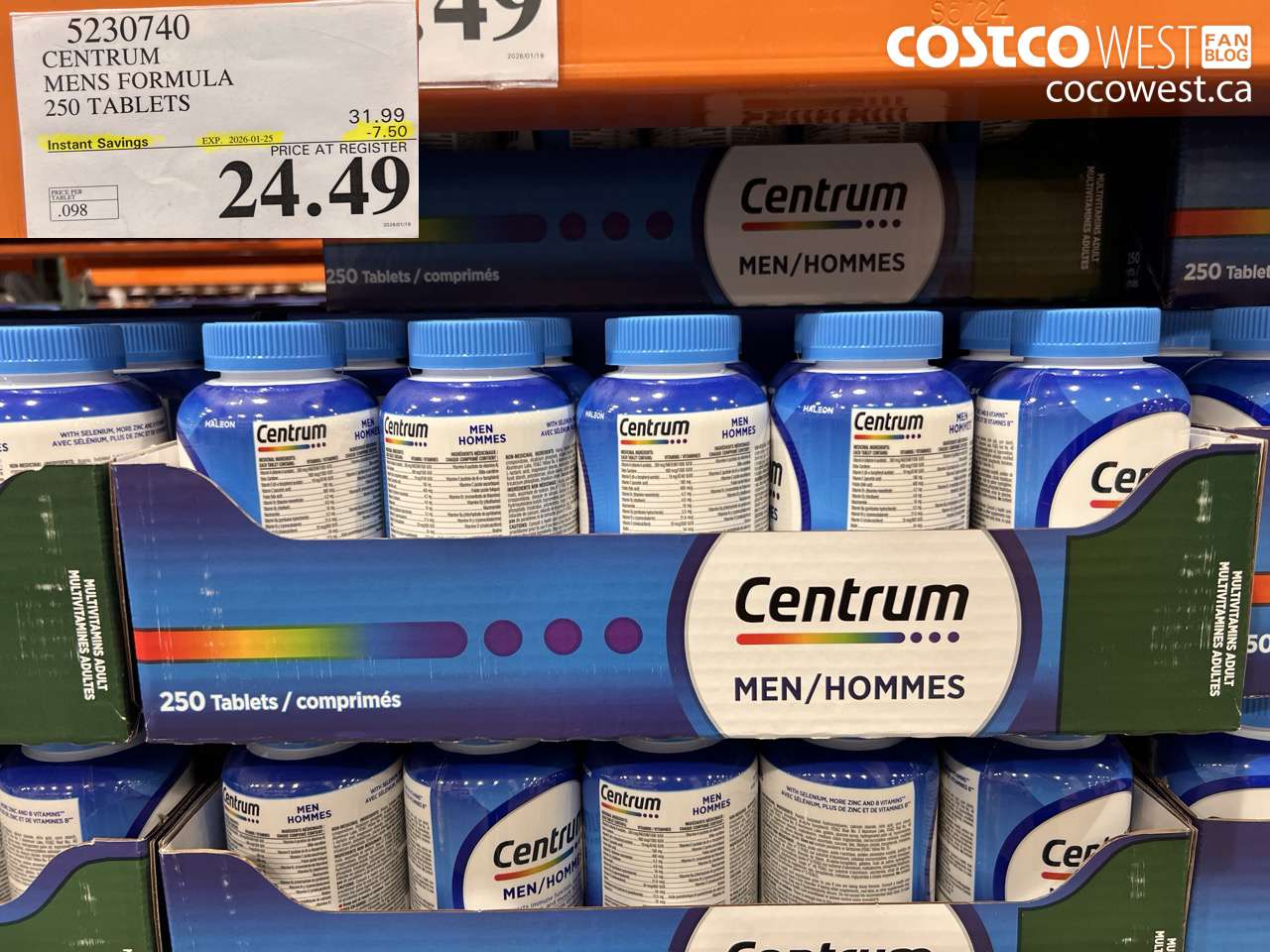 5230740 CENTRUM MEN 250 TABLETS ($7.50 INSTANT SAVINGS EXPIRES ON 2026-01-25) $24.49