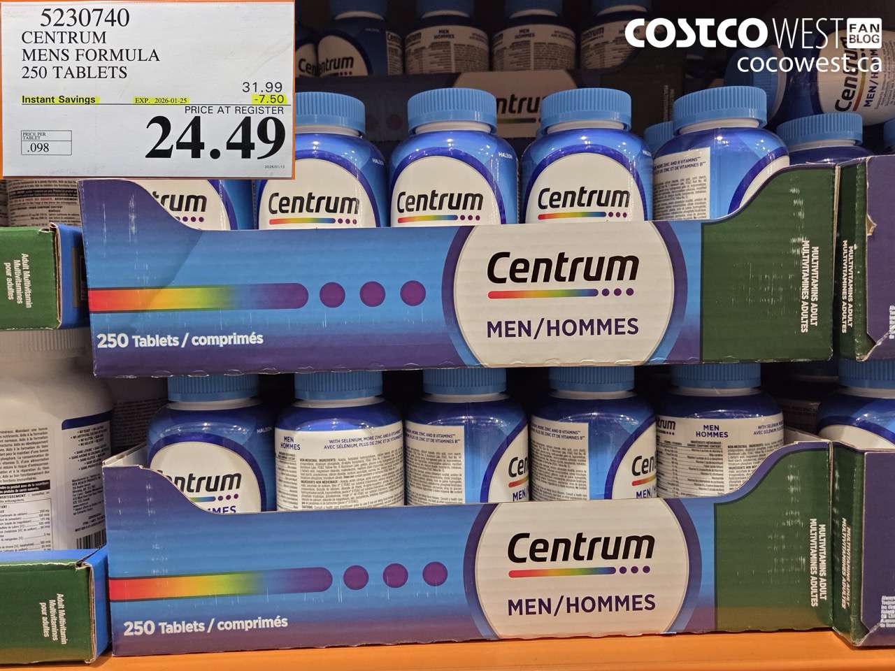 5230740 CENTRUM MEN 250 TABLETS ($7.50 INSTANT SAVINGS EXPIRES ON 2026-01-25) $24.49