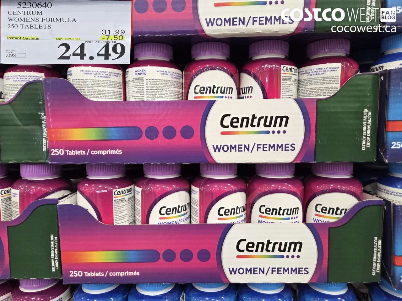 5230640 CENTRUM WOMEN 250 TABLETS ($7.50 INSTANT SAVINGS EXPIRES ON 2026-01-18) $24.49