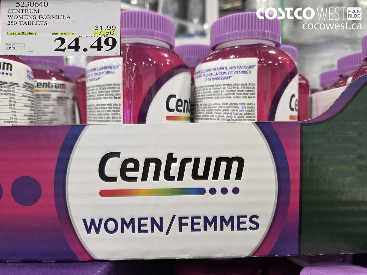 5230640 CENTRUM WOMEN 250 TABLETS ($7.50 INSTANT SAVINGS EXPIRES ON 2026-01-25) $24.49