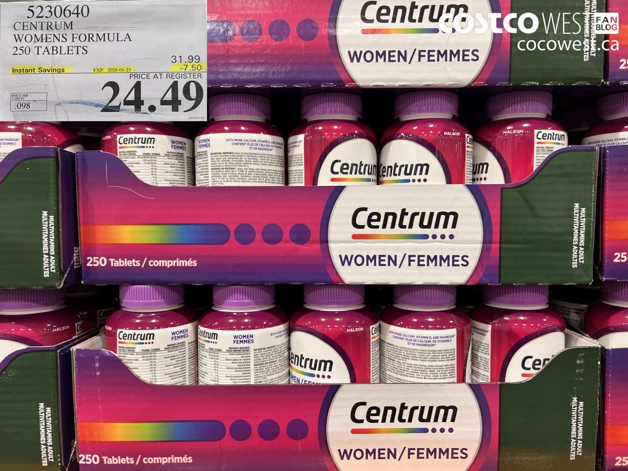 5230640 CENTRUM WOMEN 250 TABLETS ($7.50 INSTANT SAVINGS EXPIRES ON 2026-01-25) $24.49