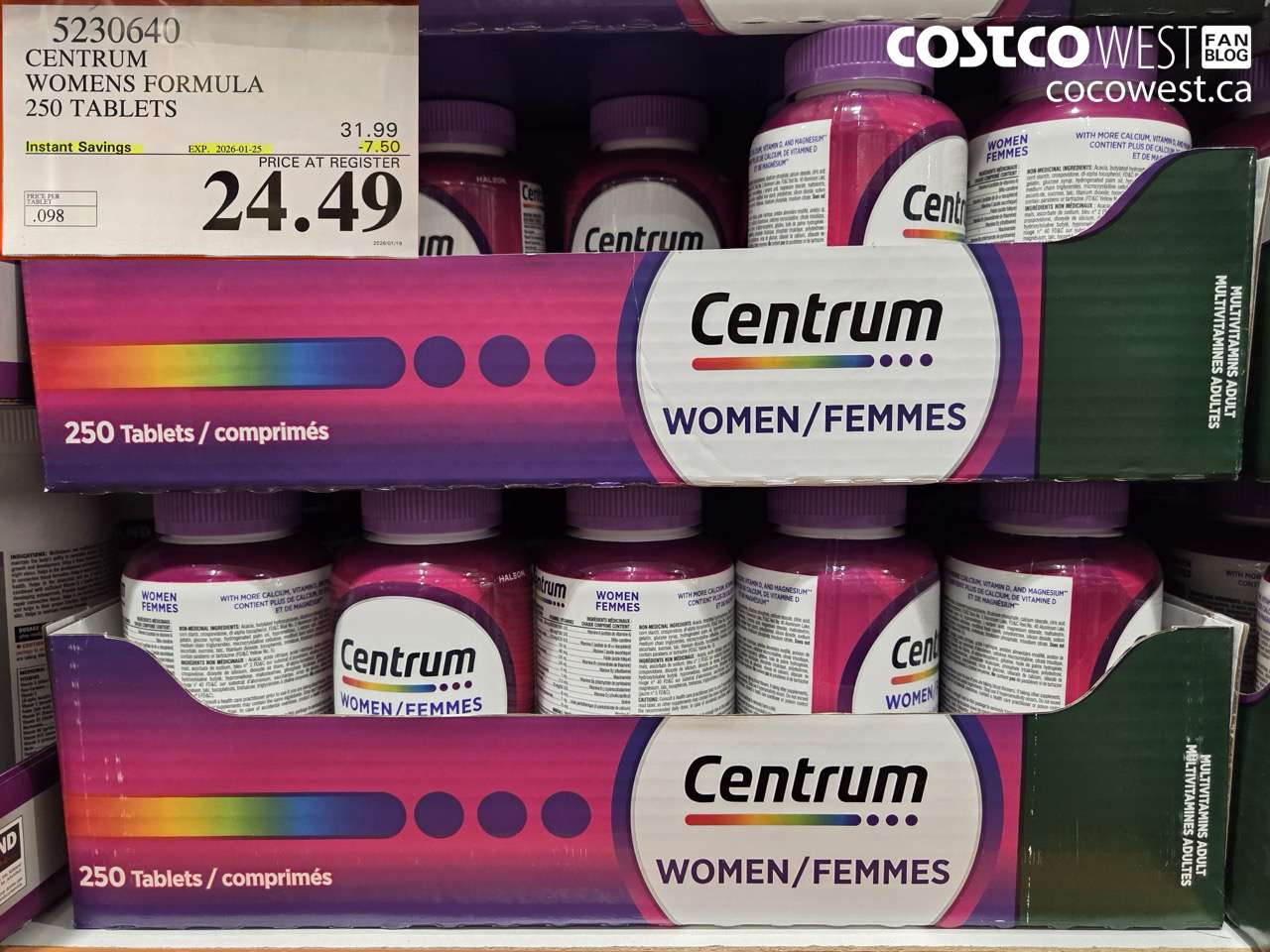 5230640 CENTRUM WOMEN 250 TABLETS ($7.50 INSTANT SAVINGS EXPIRES ON 2026-01-25) $24.49
