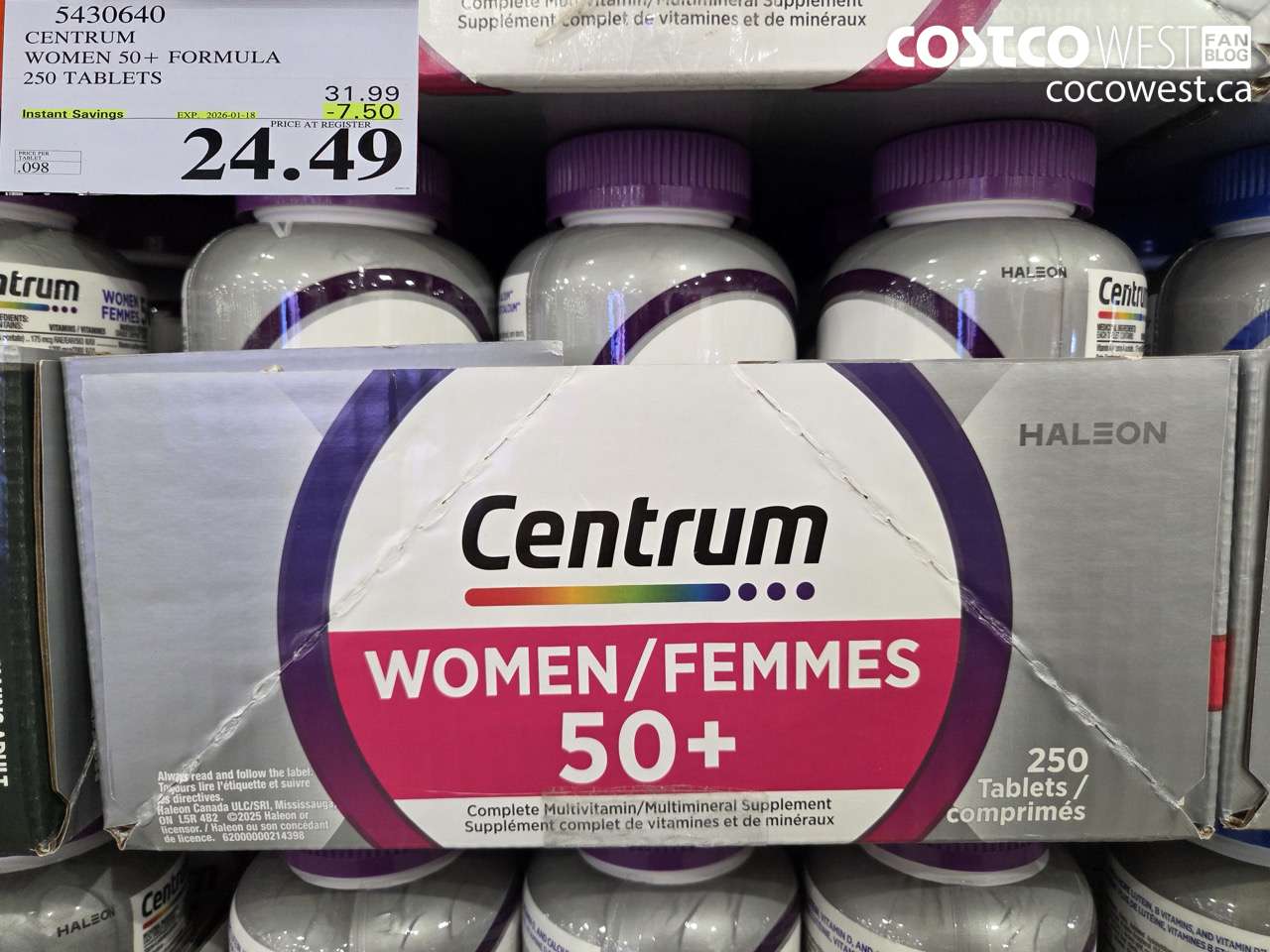 5430640 CENTRUM WOMEN 50+ 250 TABLET ($7.50 INSTANT SAVINGS EXPIRES ON 2026-01-18) $24.49
