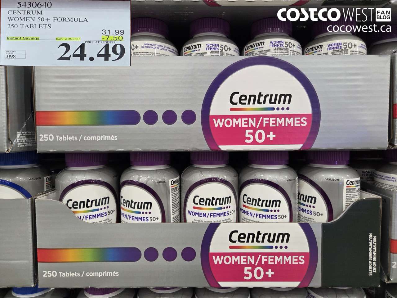 5430640 CENTRUM WOMEN 50+ 250 TABLET ($7.50 INSTANT SAVINGS EXPIRES ON 2026-01-18) $24.49