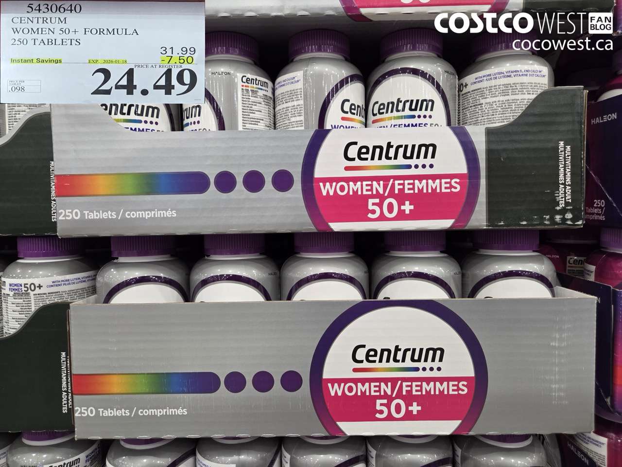 5430640 CENTRUM WOMEN 50+ 250 TABLET ($7.50 INSTANT SAVINGS EXPIRES ON 2026-01-18) $24.49