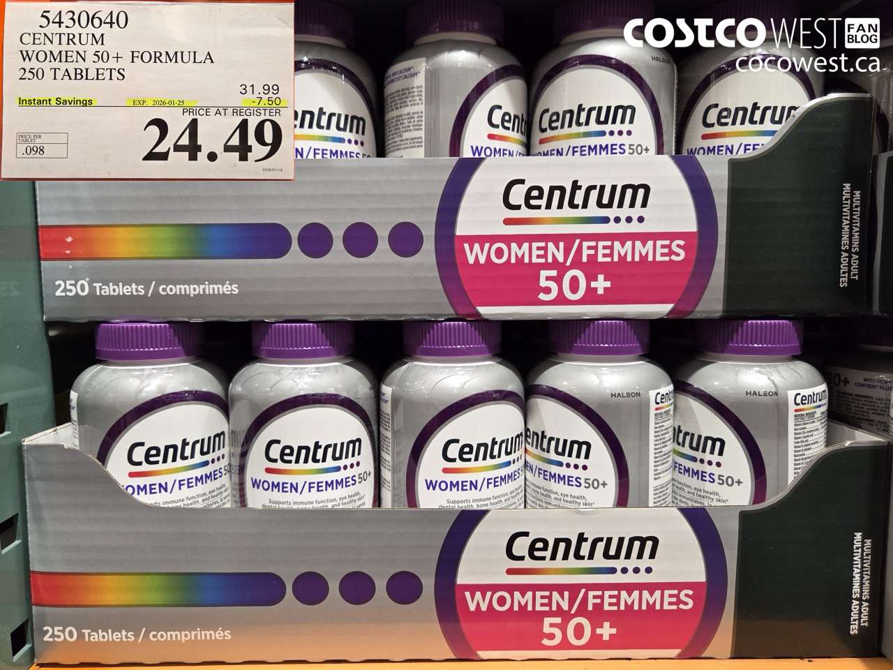 5430640 CENTRUM WOMEN 50+ 250 TABLET ($7.50 INSTANT SAVINGS EXPIRES ON 2026-01-25) $24.49