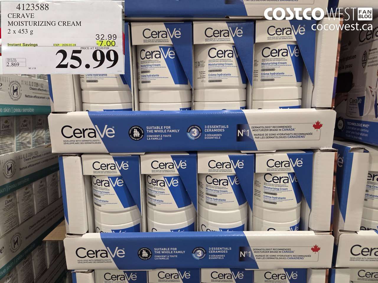 4123588 CERAVE MOISTURIZING CREAM 2 X 453G ($7.00 INSTANT SAVINGS EXPIRES ON 2026-01-18) $25.99