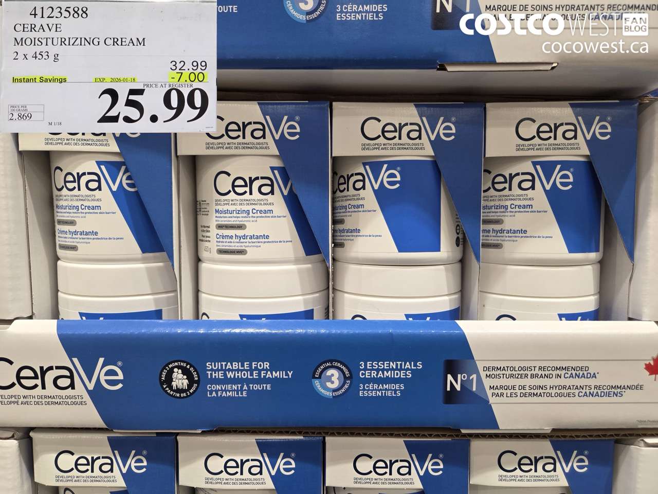 4123588 CERAVE MOISTURIZING CREAM 2 X 453G ($7.00 INSTANT SAVINGS EXPIRES ON 2026-01-18) $25.99