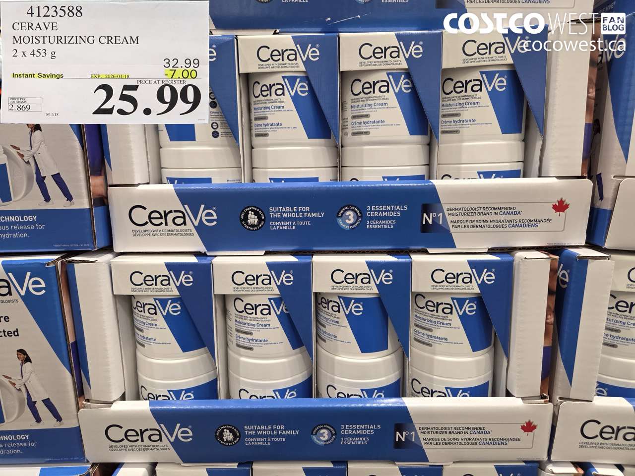 4123588 CERAVE MOISTURIZING CREAM 2 X 453G ($7.00 INSTANT SAVINGS EXPIRES ON 2026-01-18) $25.99