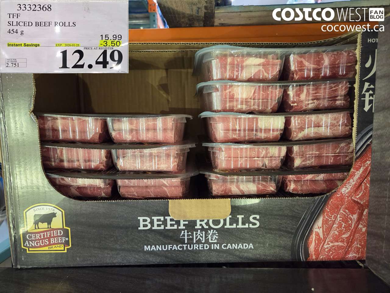 3332368 CERTIFIED ANGUS BEEF SLICED BEEF ROLLS 454 G ($3.50 INSTANT SAVINGS EXPIRES ON 2026-01-25) $12.49