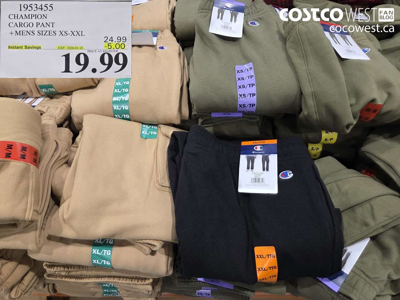 1953455 CHAMPION CARGO PANT MENS SIZES XS-XXL ($5.00 INSTANT SAVINGS EXPIRES ON 2026-01-18) $19.99