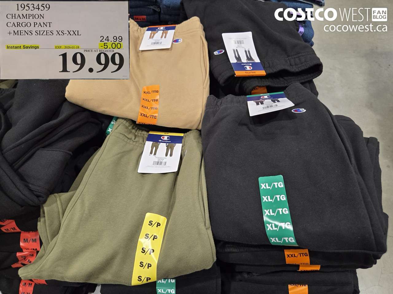 1953459 CHAMPION CARGO PANT MENS SIZES XS-XXL ($5.00 INSTANT SAVINGS EXPIRES ON 2026-01-18) $19.99