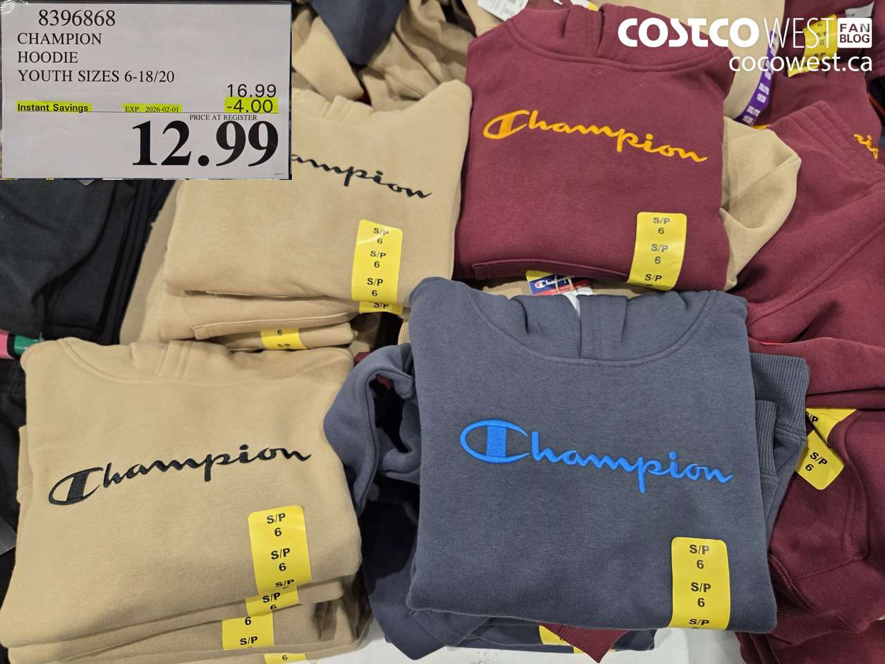 8396868 CHAMPION HOODIE YOUTH SIZES 6-18/20 ($4.00 INSTANT SAVINGS EXPIRES ON 2026-02-01) $12.99