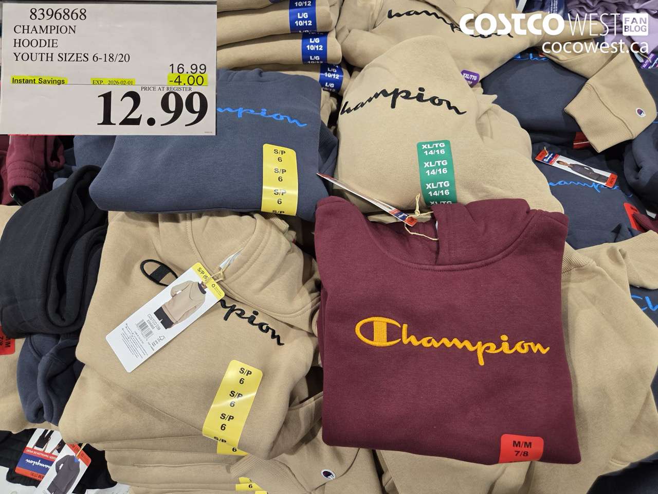 8396868 CHAMPION HOODIE YOUTH SIZES 6-18/20 ($4.00 INSTANT SAVINGS EXPIRES ON 2026-02-01) $12.99