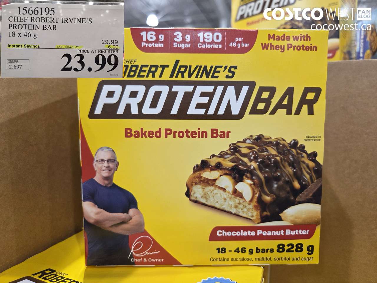 1566195 CHEF ROBERT IRVINE'S PROTEIN BAR 18 X 46G ($6.00 INSTANT SAVINGS EXPIRES ON 2026-01-25) $23.99