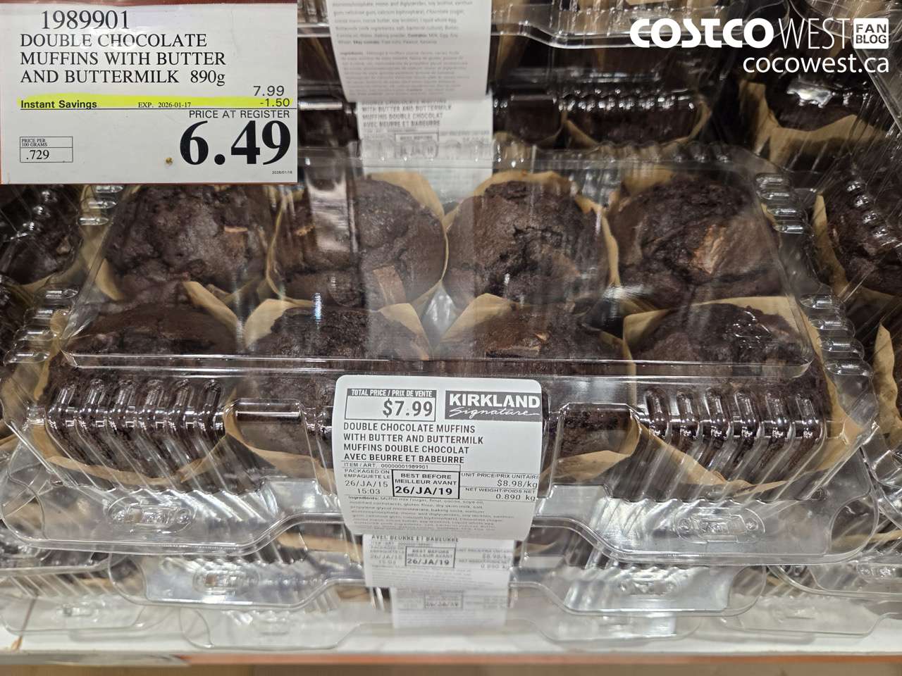 1989901 CHOCOLATE MUFFINS WITH BUTTER AND BUTTERMILK 890G ($1.50 INSTANT SAVINGS EXPIRES ON 2026-01-17) $6.49