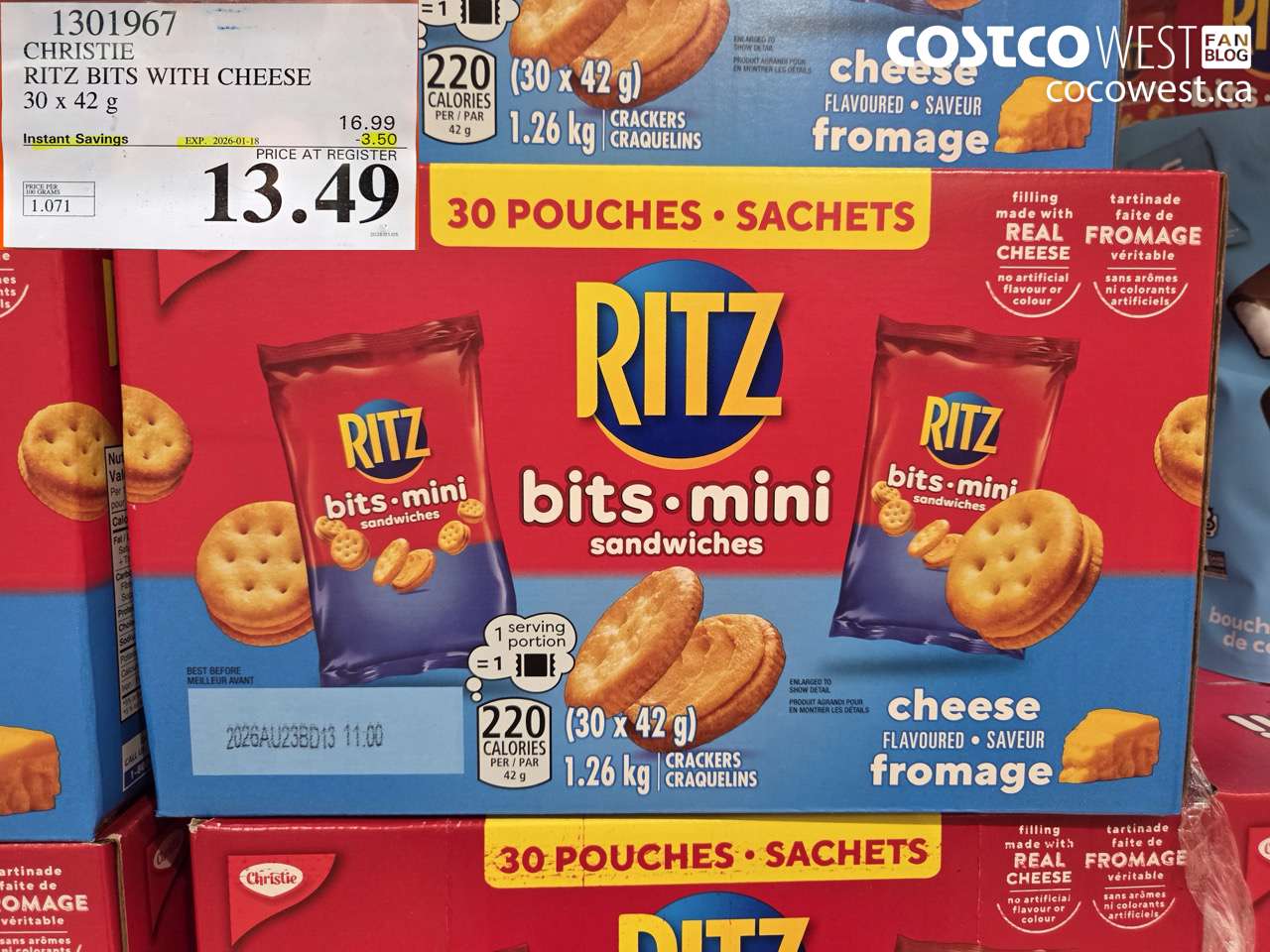 1301967 CHRISTE RITZ BITS WITH CHEESE 30 x 42 g ($3.50 INSTANT SAVINGS EXPIRES ON 2026-01-18) $13.49