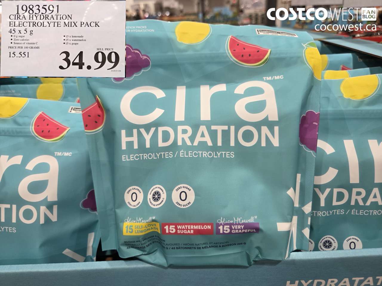 1983591 CIRA HYDRATION ELECTROLYTE MIX PACK 45 X 5G $34.99
