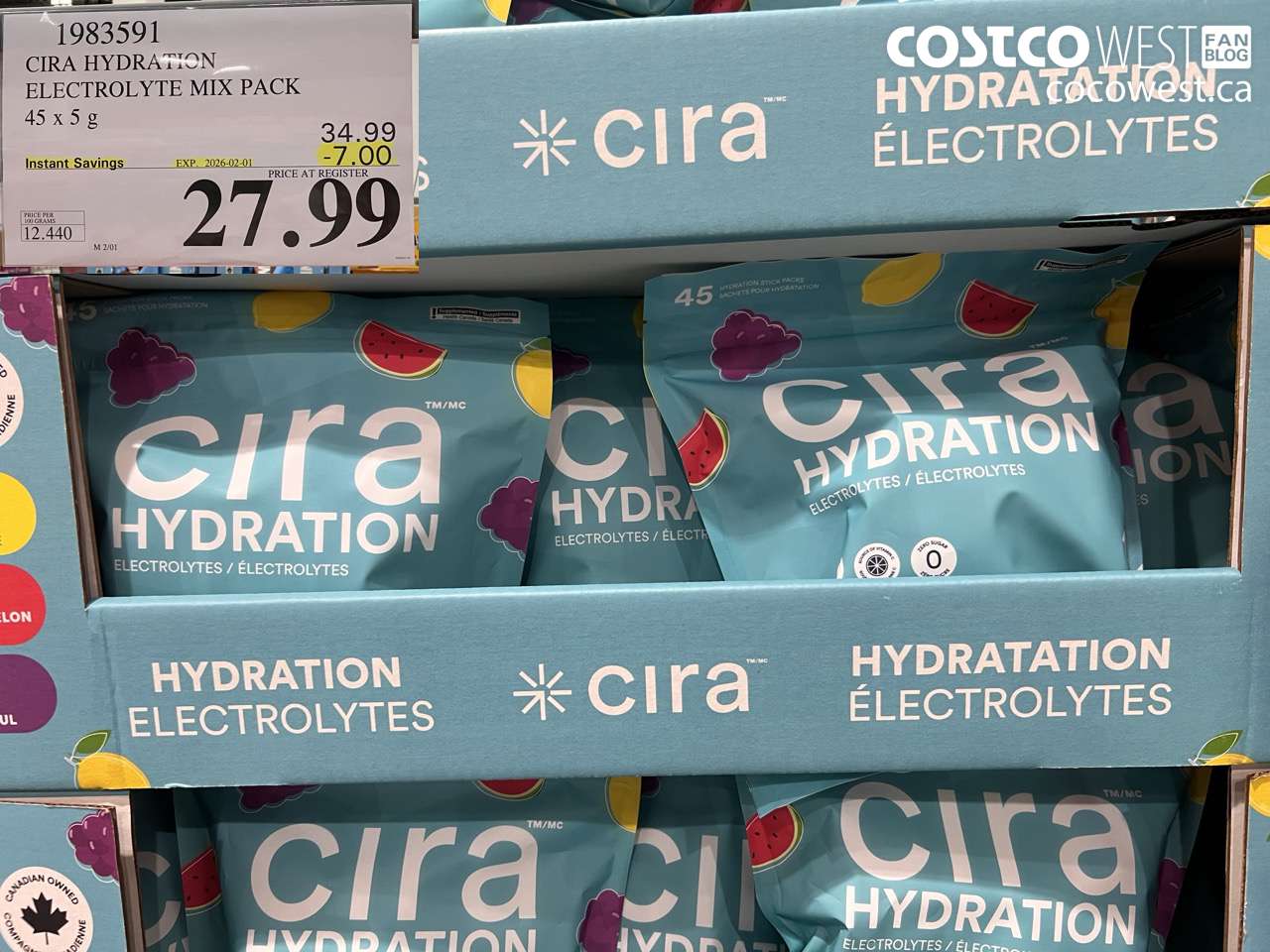 1983591 CIRA HYDRATION ELECTROLYTE MIX PACK 45 X 5G ($7.00 INSTANT SAVINGS EXPIRES ON 2026-02-01) $27.99