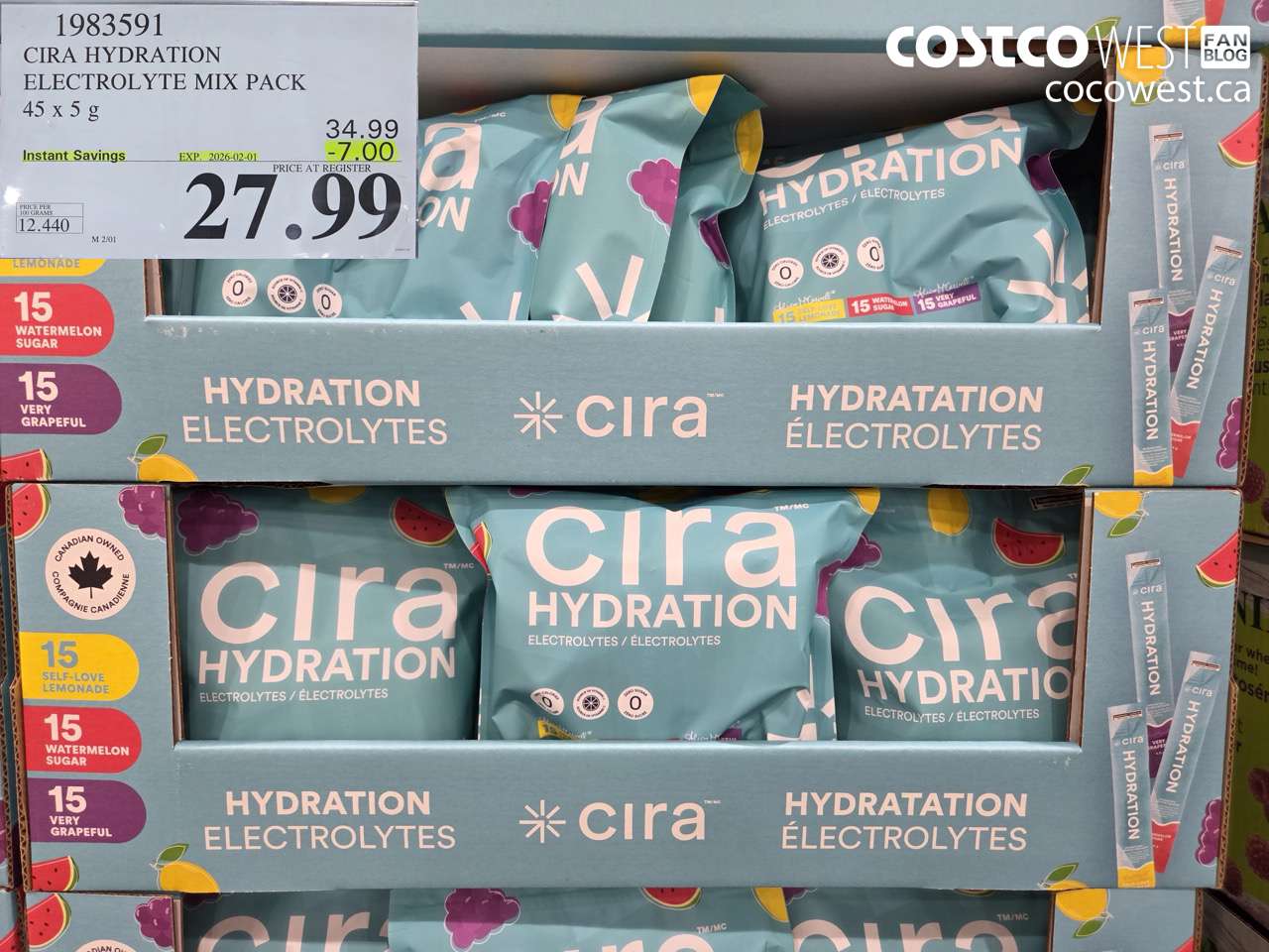 1983591 CIRA HYDRATION ELECTROLYTE MIX PACK 45 X 5G ($7.00 INSTANT SAVINGS EXPIRES ON 2026-02-01) $27.99