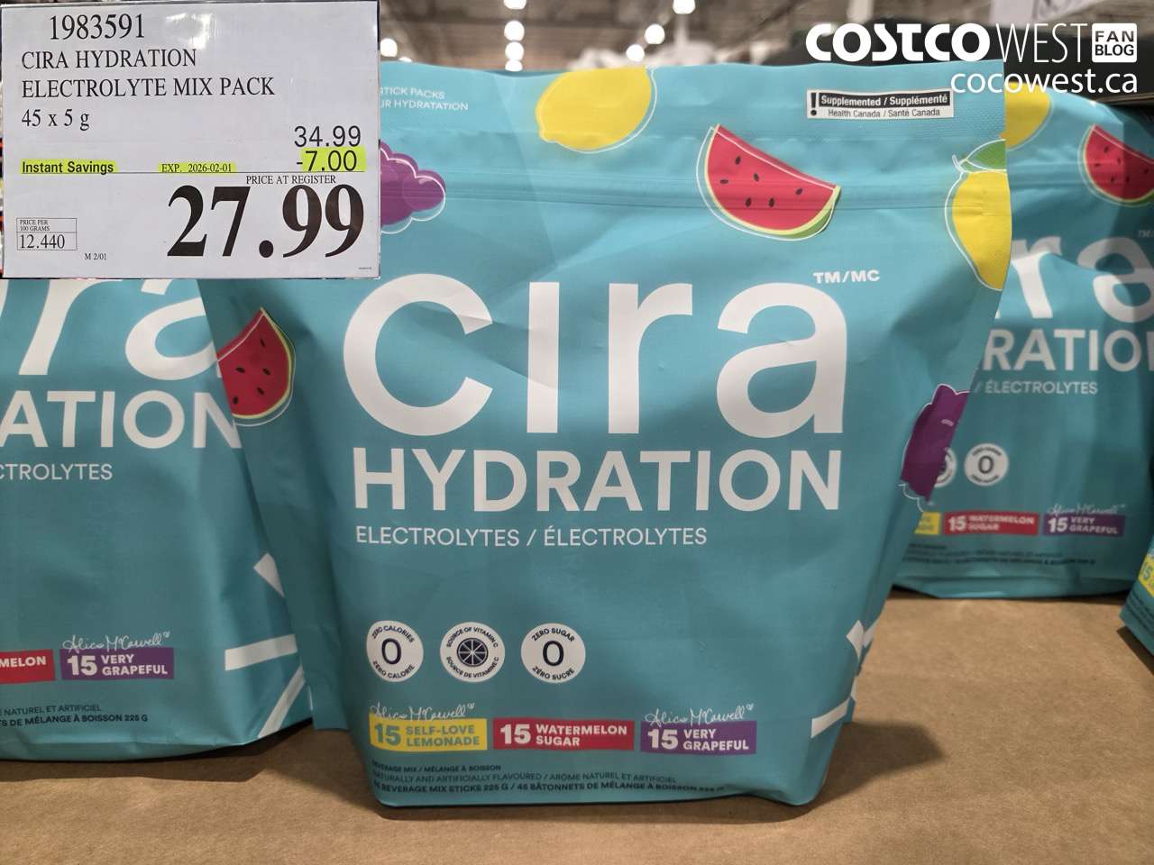1983591 CIRA HYDRATION ELECTROLYTE MIX PACK 45 X 5G ($7.00 INSTANT SAVINGS EXPIRES ON 2026-02-01) $27.99