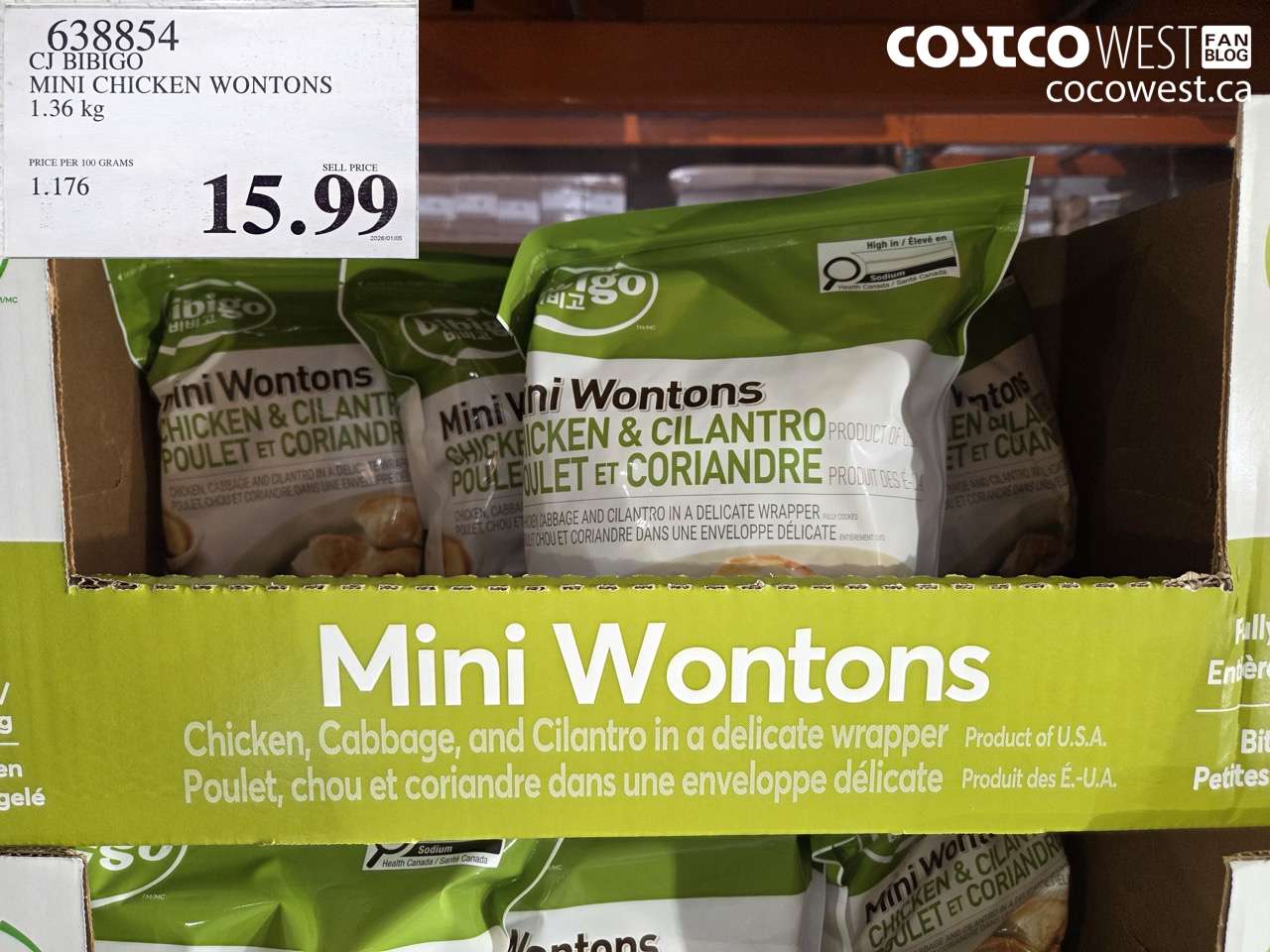 638854 CJ BIBIGO MINI CHICKEN WONTONS 1.36 KG $15.99