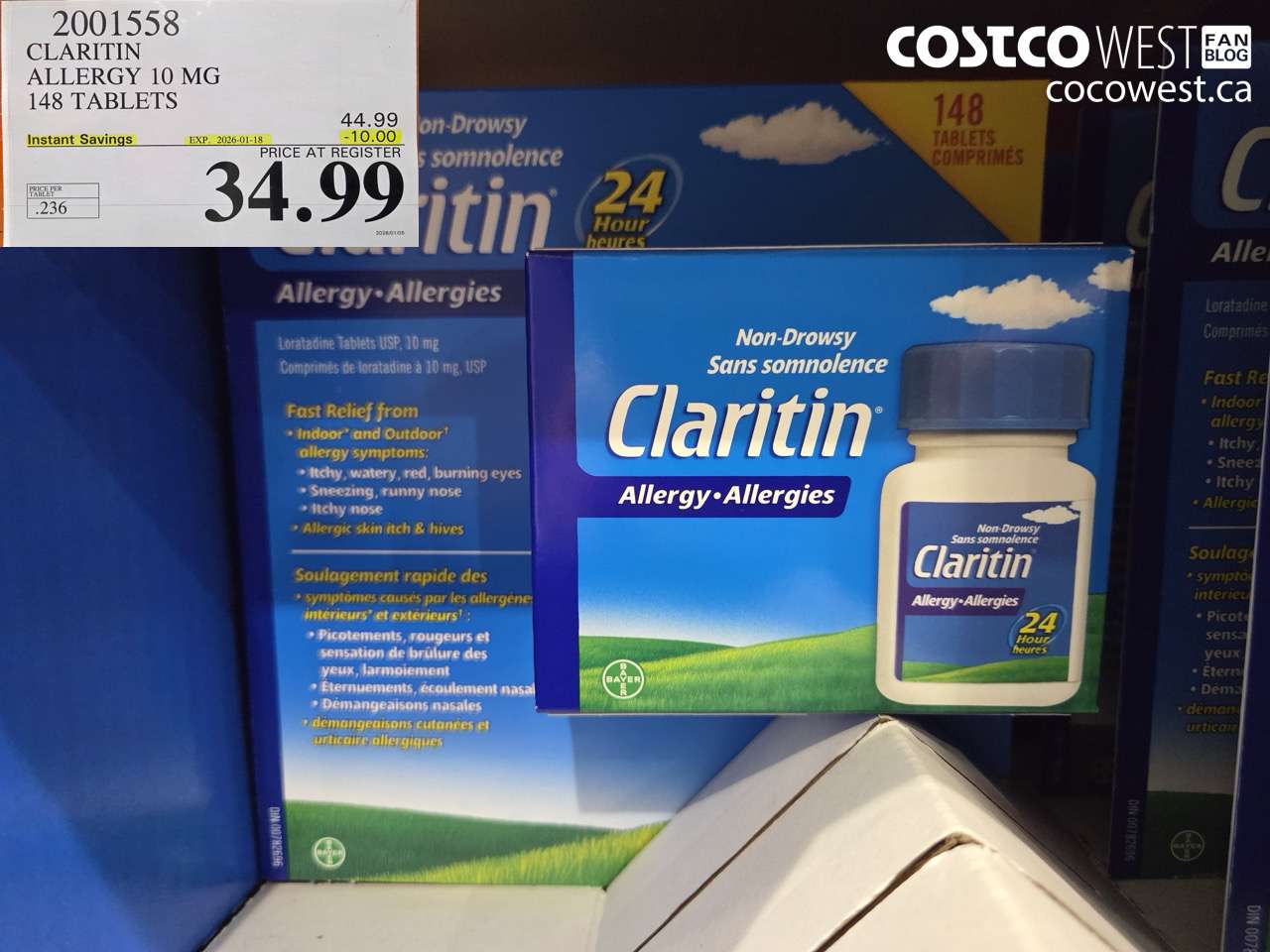 2001558 CLARITIN ALLERGY 10MG 148 TABLETS ($10.00 INSTANT SAVINGS EXPIRES ON 2026-01-18) $34.99