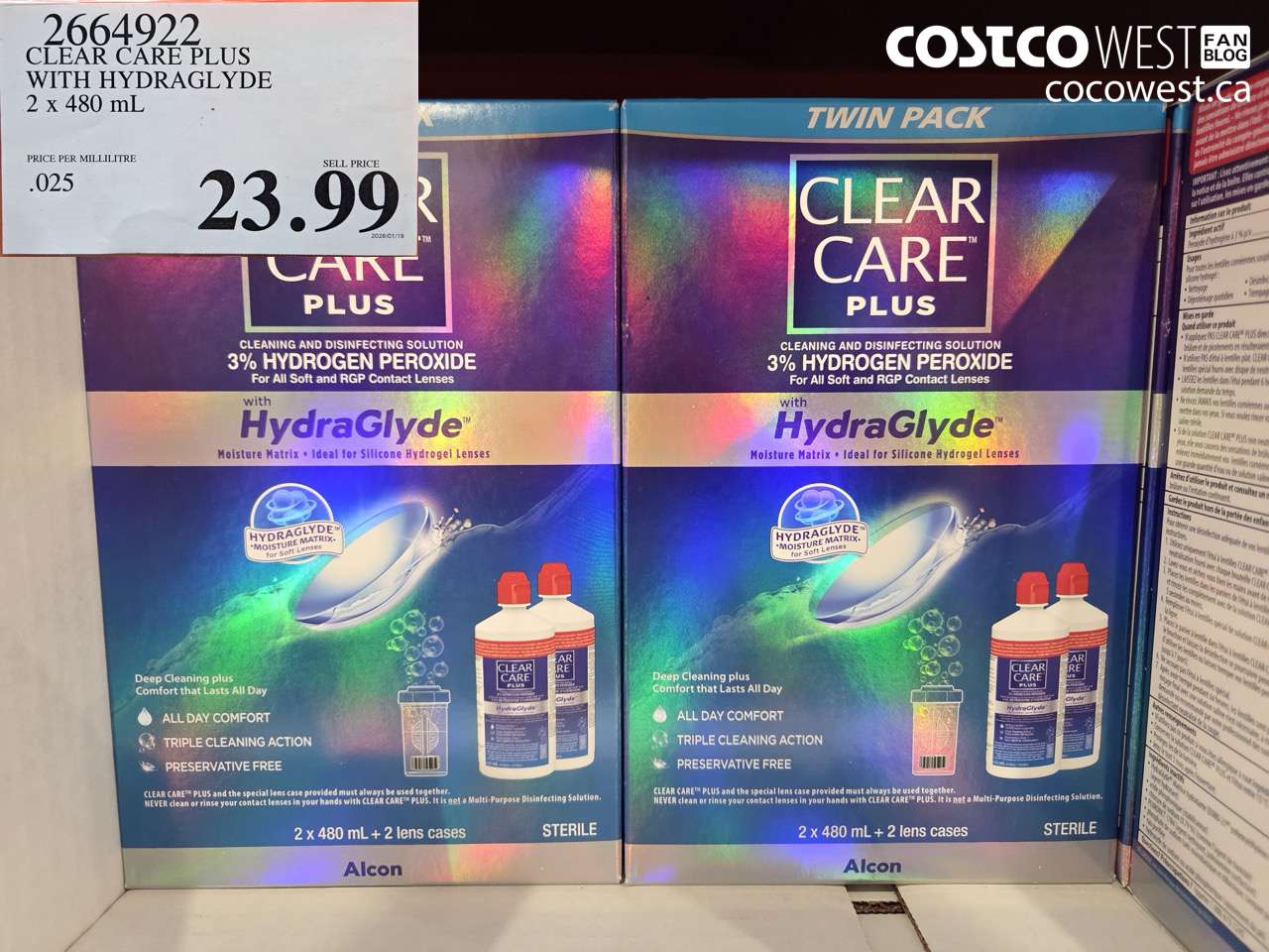 2664922 CLEAR CARE PLUS HYDRAGLYDE 2 X 480ML $23.99