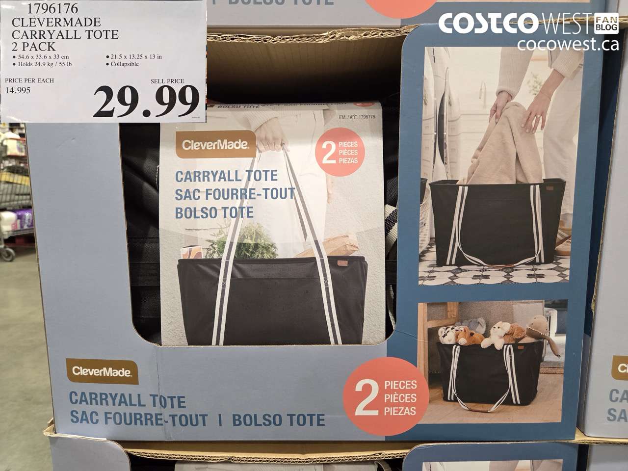 1796176 CLEVERMADE CARRYALL TOTE 2 PACK $29.99