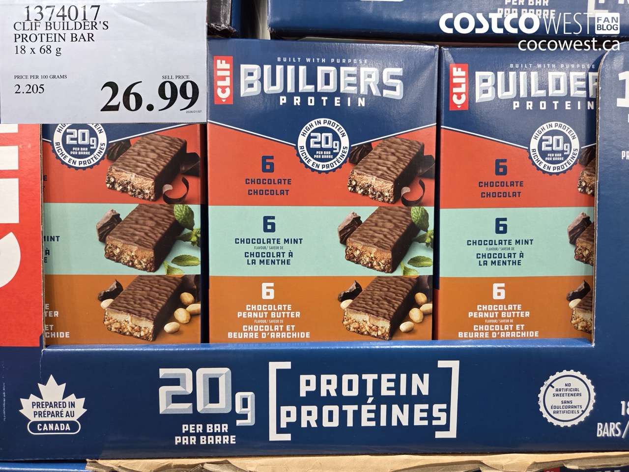 1374017 CLIF BAR BUILDER'S BAR VARIETY 18 x 68 g $29.99