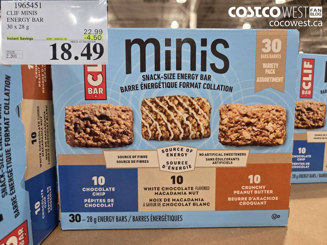 1965451 CLIF MINIS ENERGY BAR 30 x 28 g ($4.50 INSTANT SAVINGS EXPIRES ON 2026-01-18) $18.49