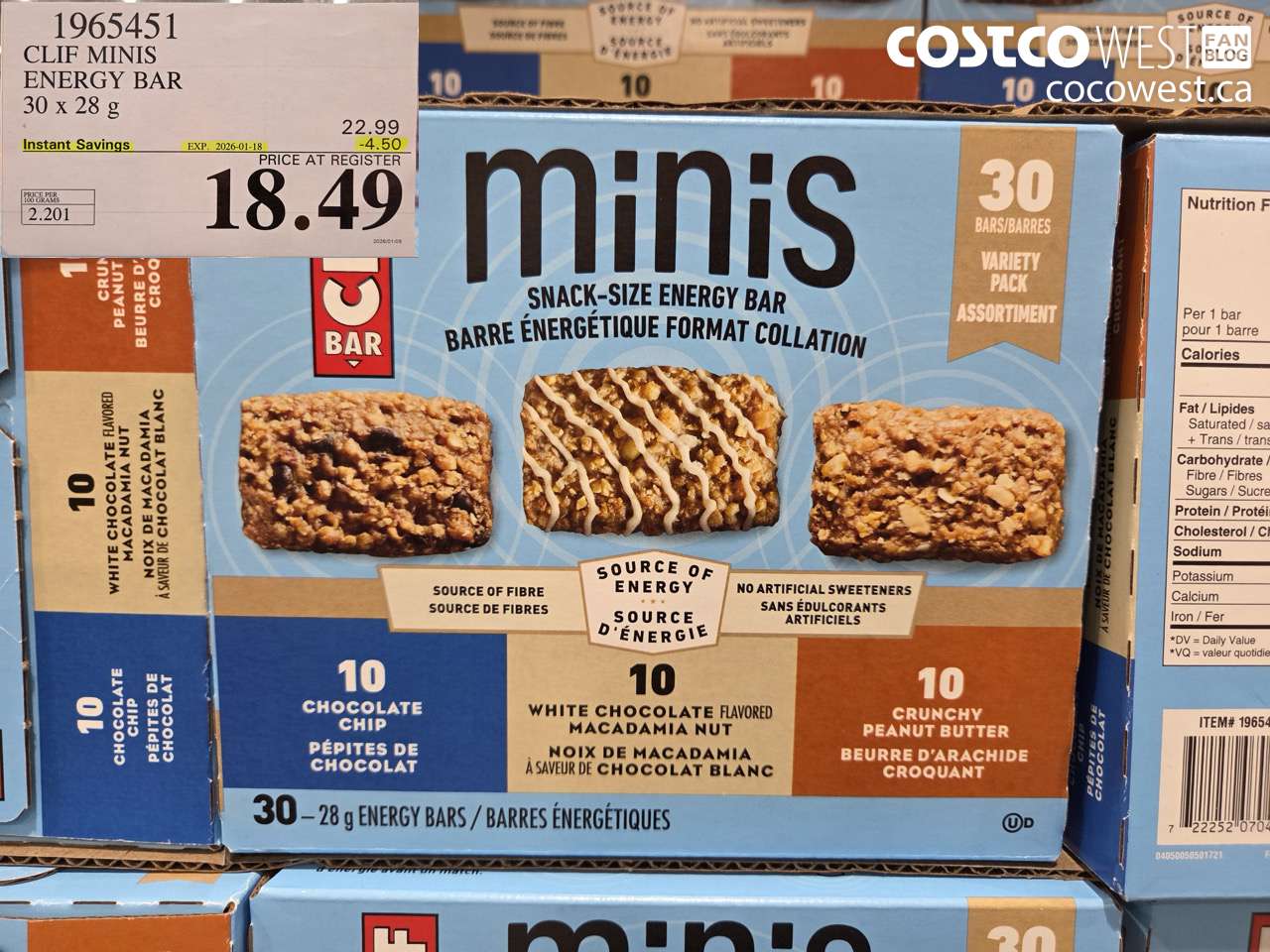 1965451 CLIF MINIS ENERGY BAR 30 x 28 g ($4.50 INSTANT SAVINGS EXPIRES ON 2026-01-18) $18.49