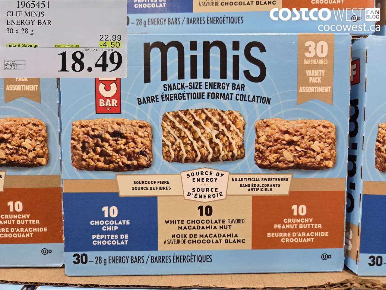 1965451 CLIF MINIS ENERGY BAR 30 x 28 g ($4.50 INSTANT SAVINGS EXPIRES ON 2026-01-18) $18.49