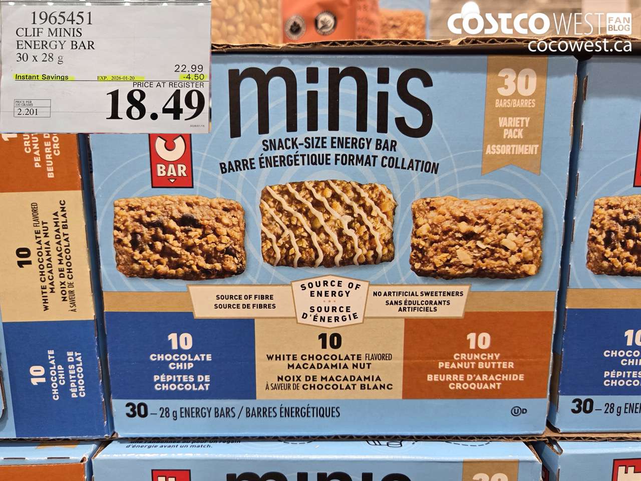 1965451 CLIF MINIS ENERGY BAR 30 x 28 g ($4.50 INSTANT SAVINGS EXPIRES ON 2026-01-20) $18.49