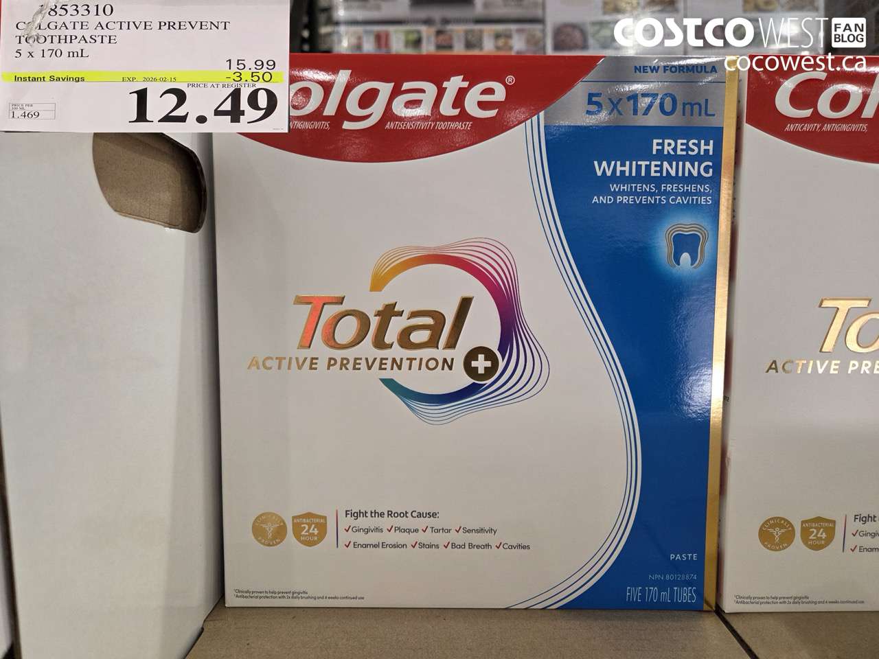 1853310 COLGATE ACTIVE PREVENT TOOTHPASTE 5 X 170ML ($3.50 INSTANT SAVINGS EXPIRES ON 2026-02-15) $12.49