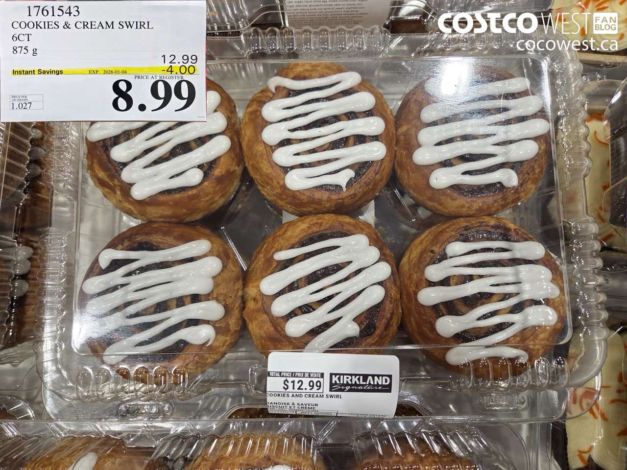 1761543 COOKIES & CREAM SWIRL 6CT 875G ($4.00 INSTANT SAVINGS EXPIRES ON 2026-01-04) $8.99