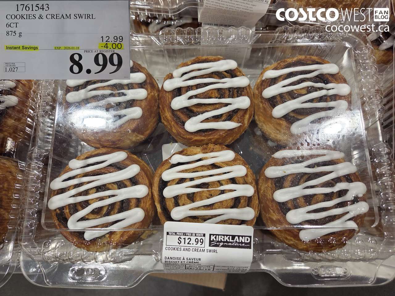 1761543 COOKIES & CREAM SWIRL 6CT 875G ($4.00 INSTANT SAVINGS EXPIRES ON 2026-01-18) $8.99