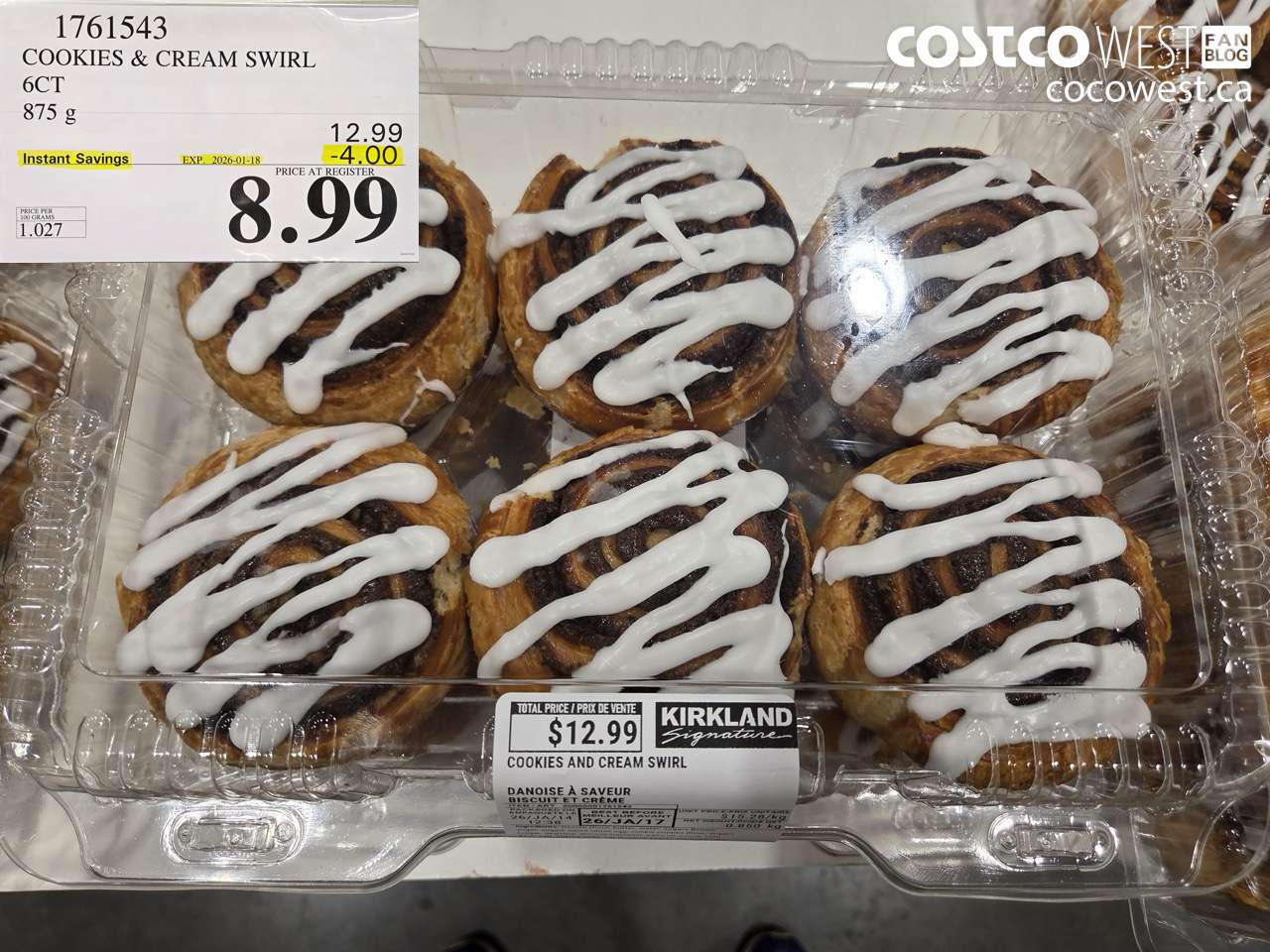 1761543 COOKIES & CREAM SWIRL 6CT 875G ($4.00 INSTANT SAVINGS EXPIRES ON 2026-01-18) $8.99