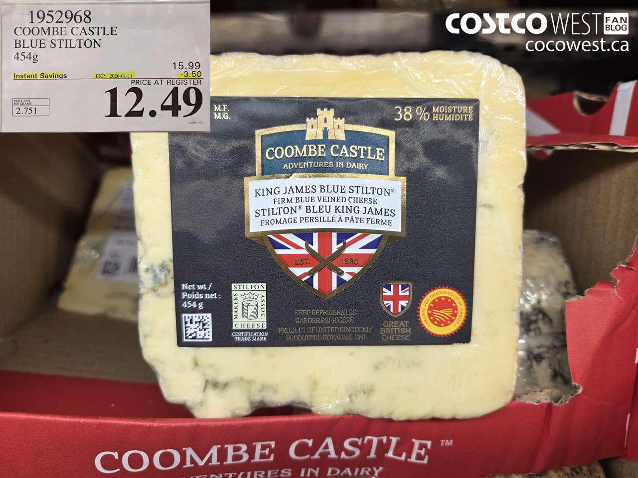 1952968 COOMBE CASTLE BLUE STILTON 454g ($3.50 INSTANT SAVINGS EXPIRES ON 2026-01-11) $12.49
