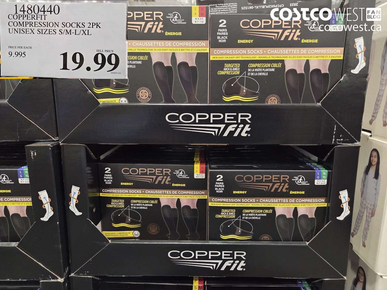 1480440 COPPERFIT COMPRESSION SOCK 2PK UNISEX SIZES S/M-L/XL $19.99