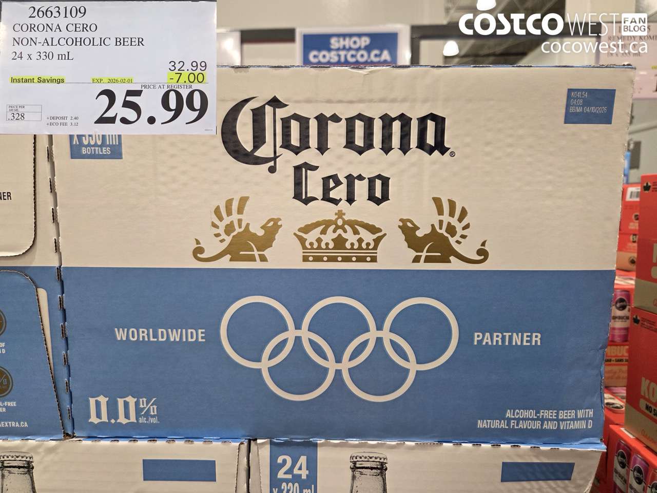 2663109 CORONA CERO NON-ALCOHOLIC BEER 24 X 330ML ($7.00 INSTANT SAVINGS EXPIRES ON 2026-02-01) $25.99