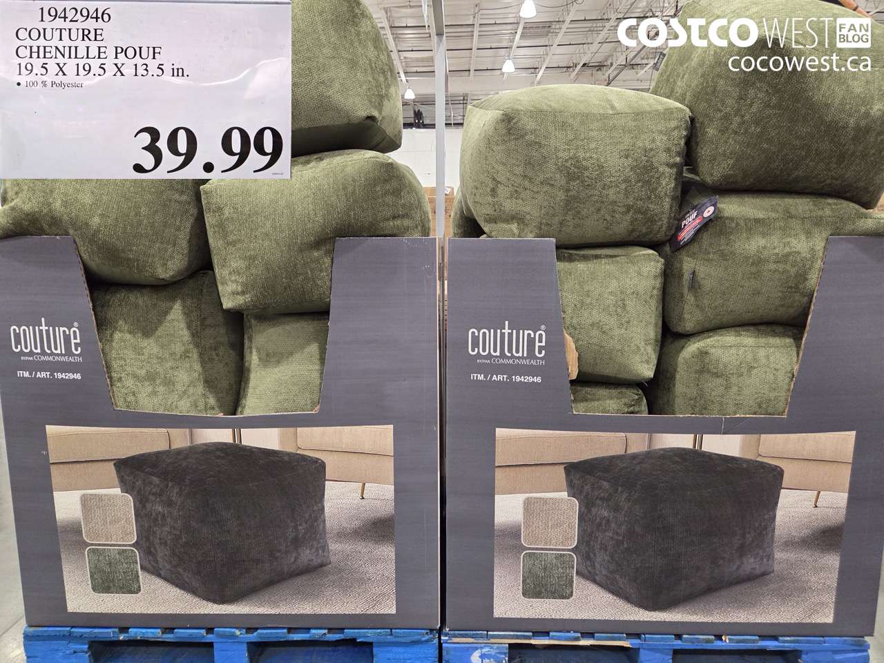 1942946 COUTURE CHENILLE POUF 19.5 X 19.5 X 135IN $39.99