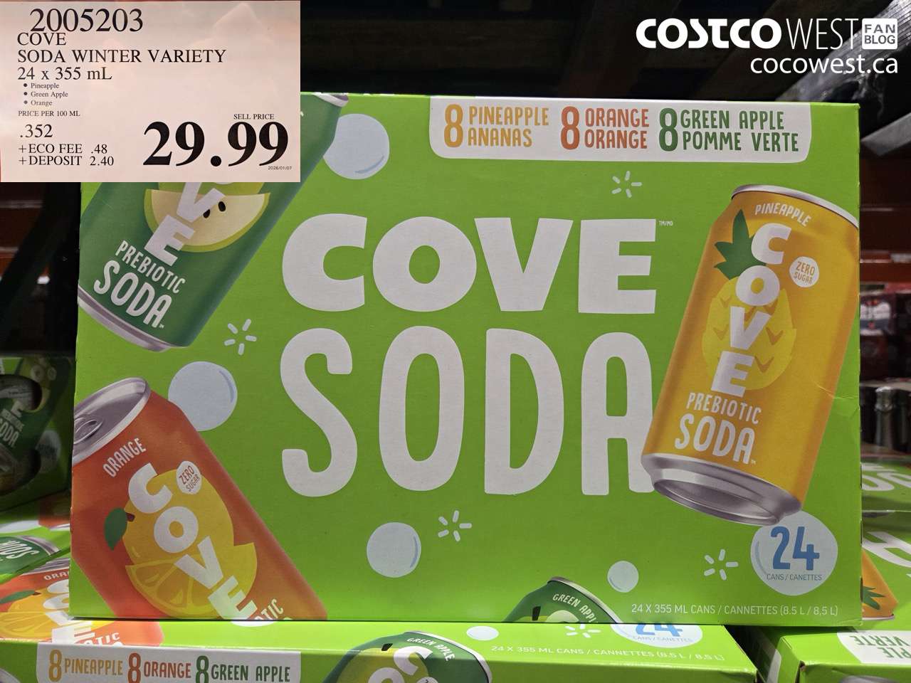 2005203 COVE SODA WINTER VARIETY 24 X 355ML $29.99