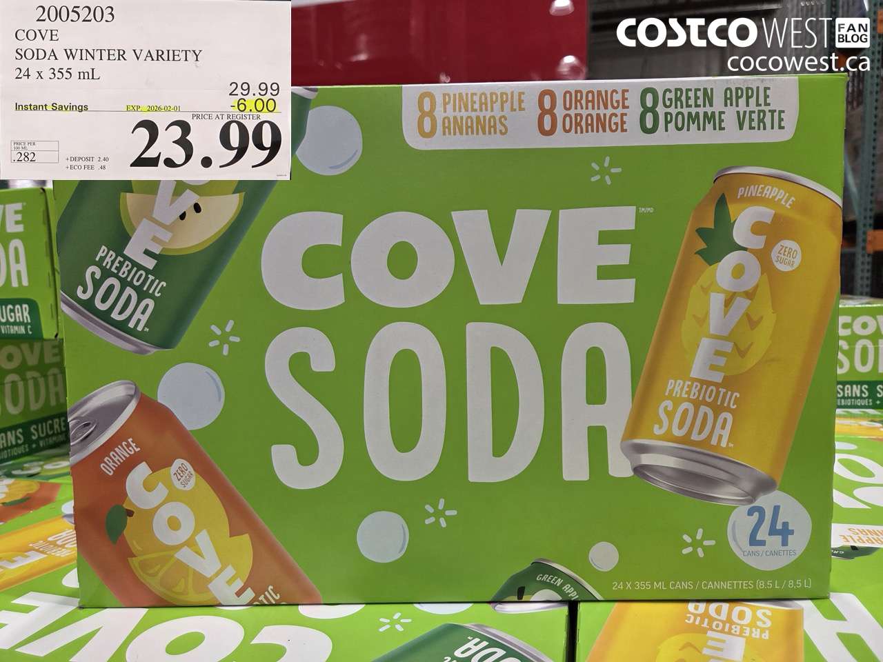 2005203 COVE SODA WINTER VARIETY 24 X 355ML ($6.00 INSTANT SAVINGS EXPIRES ON 2026-02-01) $23.99
