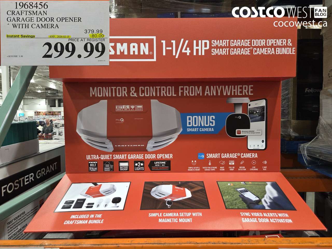 1968456 CRAFTSMAN 1 1/4 HP SMART GARAGE DOOR OPENER ($80.00 INSTANT SAVINGS EXPIRES ON 2026-02-15) $299.99