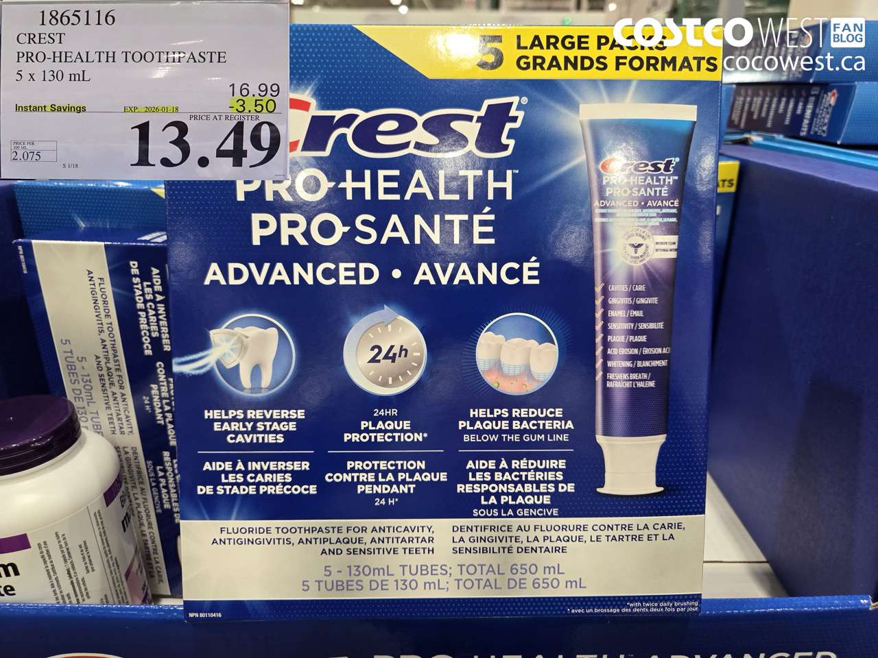 1865116 CREST PRO-HEALTH ADVANCED TOOTHPASTE 5 X 130ML ($3.50 INSTANT SAVINGS EXPIRES ON 2026-01-18) $13.49