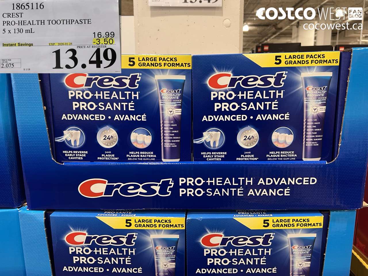 1865116 CREST PRO-HEALTH ADVANCED TOOTHPASTE 5 X 130ML ($3.50 INSTANT SAVINGS EXPIRES ON 2026-01-25) $13.49