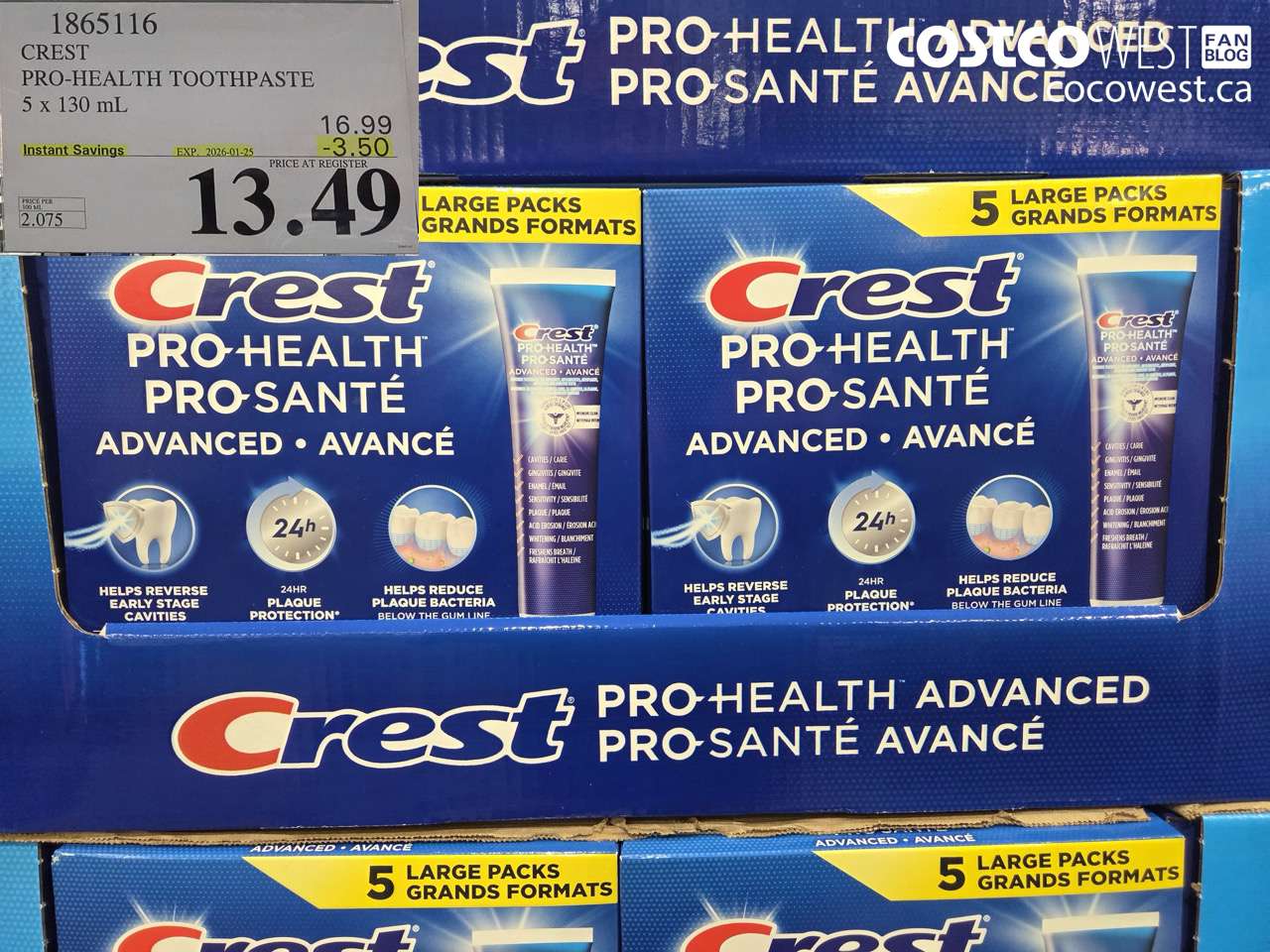 1865116 CREST PRO-HEALTH ADVANCED TOOTHPASTE 5 X 130ML ($3.50 INSTANT SAVINGS EXPIRES ON 2026-01-25) $13.49