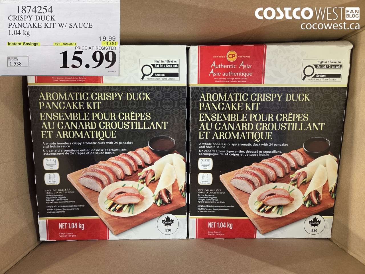 1874254 CRISPY DUCK PANCAKE KIT W/ SAUCE 1.04 KG ($4.00 INSTANT SAVINGS EXPIRES ON 2026-01-11) $15.99