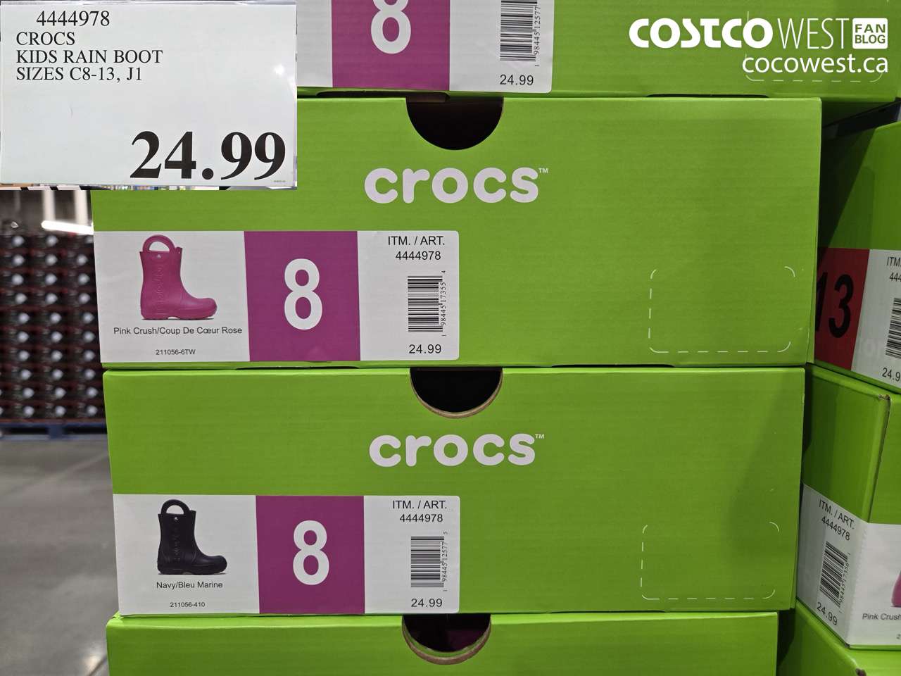 4444978 CROCS KIDS RAIN BOOT SIZES C8-13, J1 $24.99